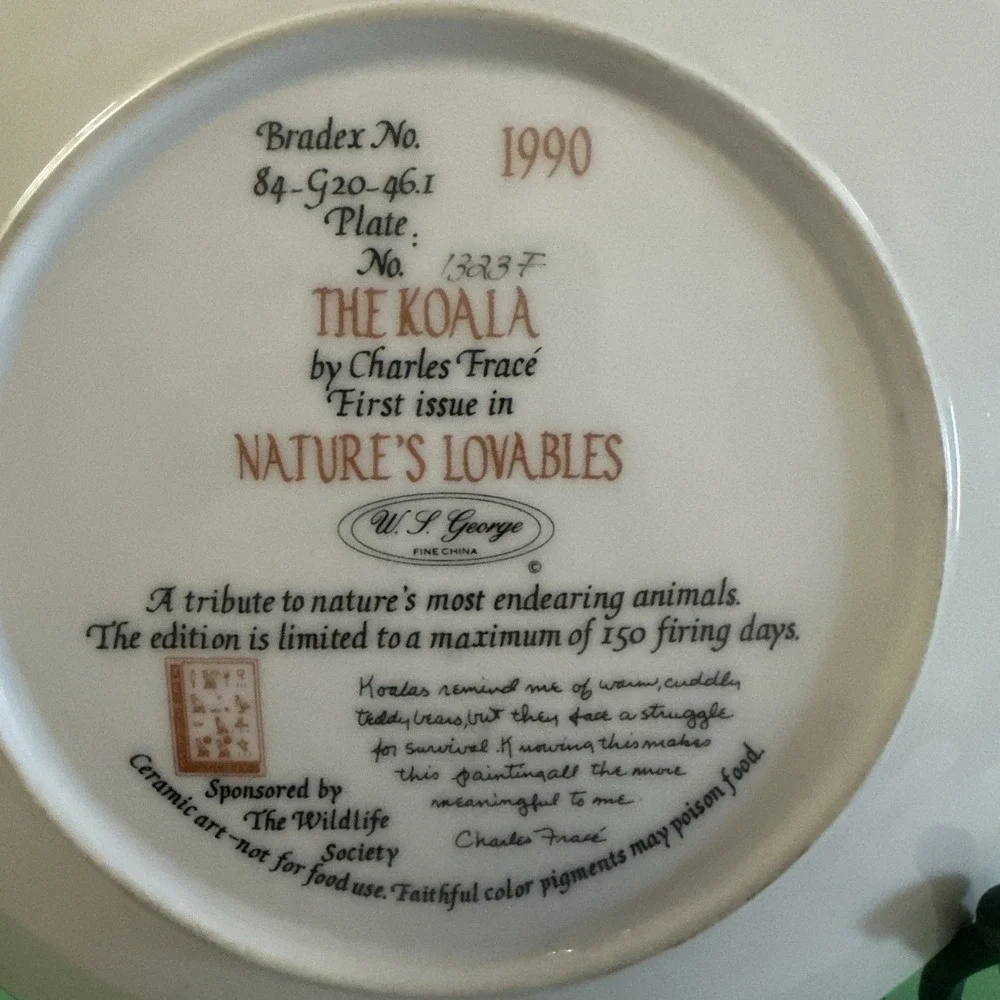 Collector Plate by Charles Frace Nature's Loveables The Koala